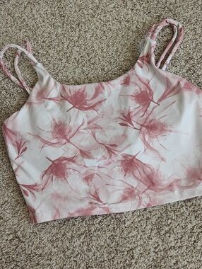 Pink Floral And White Sports Bra